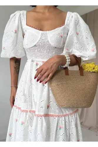 Powder Lace Detailed Broderie Dress - 3