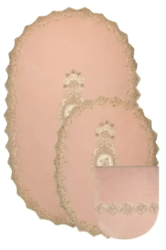 Powder Lisa 3-Piece Dowry French Lace Applique Toilet Set Bathroom Rug Mat Set-Powder - BONNY HOME