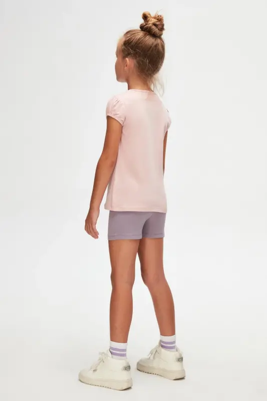 POWDER PINK Basic Girl's Crew Neck Cap Sleeve T-Shirt - 4