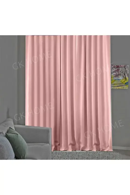 Powder Pink Blackout Curtain, Light Blocking Curtain, Plain Sewing (Single Panel Curtain)-Powder Pink - 2