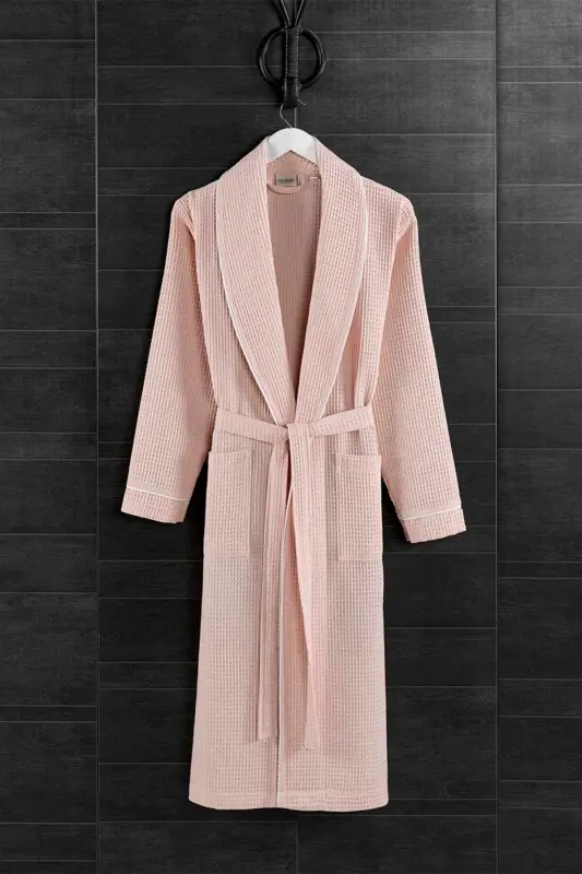 Powder Pink Soho Pique Bathrobe - Unisex Absorbent And Soft Bathrobe Model - L/xl-Powder - 3