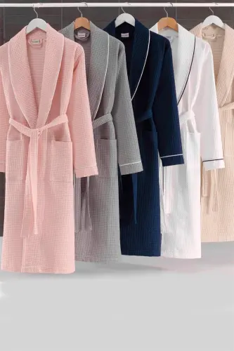 Powder Pink Soho Pique Bathrobe - Unisex Absorbent And Soft Bathrobe Model - L/xl-Powder - 3