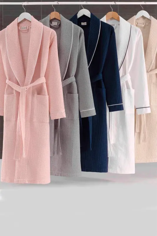 Powder Pink Soho Pique Bathrobe - Unisex Absorbent And Soft Bathrobe Model - L/xl-Powder - 3