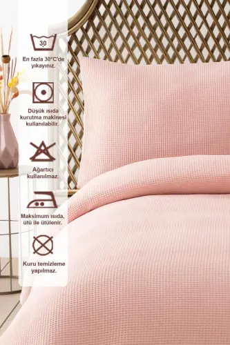 Powder Pink Waffle Double Bedspread Set - Soft and Comfortable Multi-Purpose Cover - 3 Pieces-Powder - 3