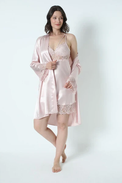 Powder Satin Nightgown Robe Pajama Set Shorts Set 6-piece Bridal Dowry Set 8670 - ALISSA