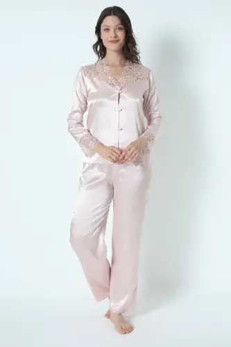 Powder Satin Nightgown Robe Pajama Set Shorts Set 6-piece Bridal Dowry Set 8670 - 6