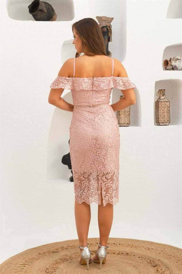 Powder Strap Embroidered Lace Evening Dress - 11