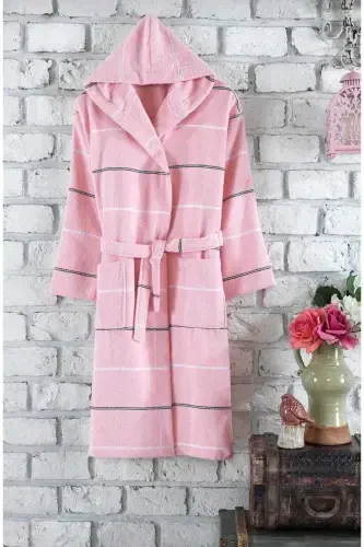 Powder Striped Hooded Bathrobe - 1