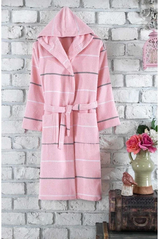 Powder Striped Hooded Bathrobe - ESMEN