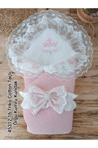 Powder Tricot Knit Baby Blanket Swaddle Lace Newborn Hospital Outfit Gift-SALMON - 6