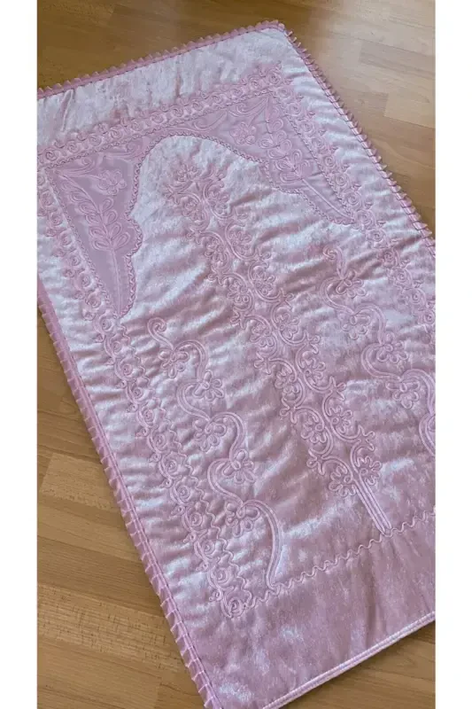 Powder Velvet Bridal Trousseau Prayer Rug Set-POWDER - AYHANHOME