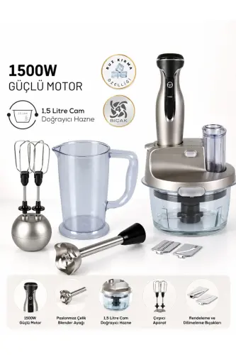 Powelix Cam Hazneli Premium Blender Seti 1500 W - Tefalin En Güçlüsü - Siyah - 1