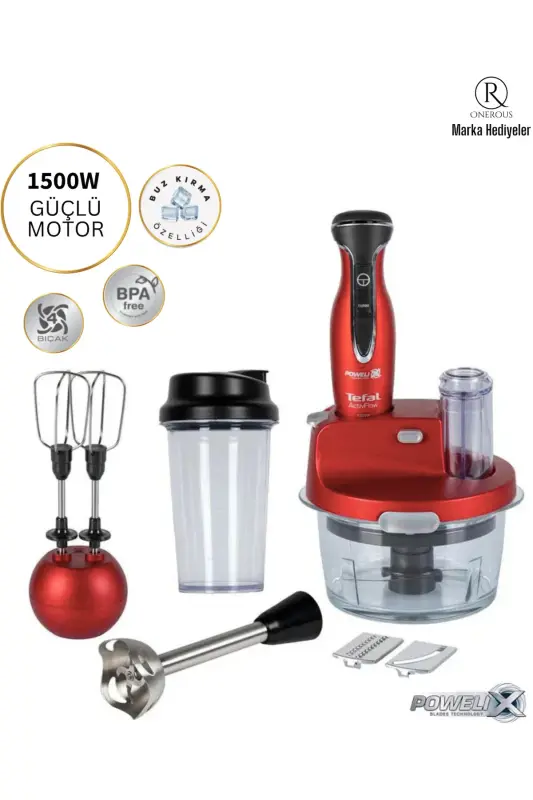 Powelix Food Processor Blender 1500 W GLASS Bowl, Ice Crushing, High Performance-Red - TEFAL