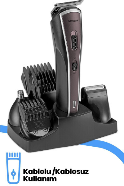 Power Corded Cordless Stainless Steel 9 in 1 Full Stand Men's Grooming Set - GOLDMASTER (1)