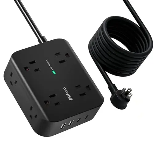 Power Strip Surge Protector 20FT - Flat Plug, Wall Mount, Desk Accessories | 8 Wide Outlets with 4 USB Ports (2 USB C), Extension Cord with Multiple Outlets, Office Supplies 