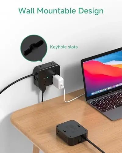 Power Strip Surge Protector 20FT - Flat Plug, Wall Mount, Desk Accessories | 8 Wide Outlets with 4 USB Ports (2 USB C), Extension Cord with Multiple Outlets, Office Supplies - 6