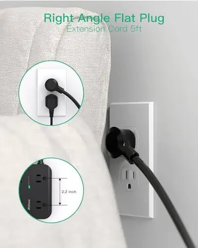 Power Strip Surge Protector - Flat Plug, Wall Mount, 8 Wide Outlets with 4 USB Ports (1 USB C), 5FT Heavy Duty Extension Cord with Multiple Outlets, Charging Station Overload Protection for Home Dorm - 1