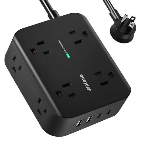 Power Strip Surge Protector - Flat Plug, Wall Mount, 8 Wide Outlets with 4 USB Ports (1 USB C), 5FT Heavy Duty Extension Cord with Multiple Outlets, Charging Station Overload Protection for Home Dorm - 4