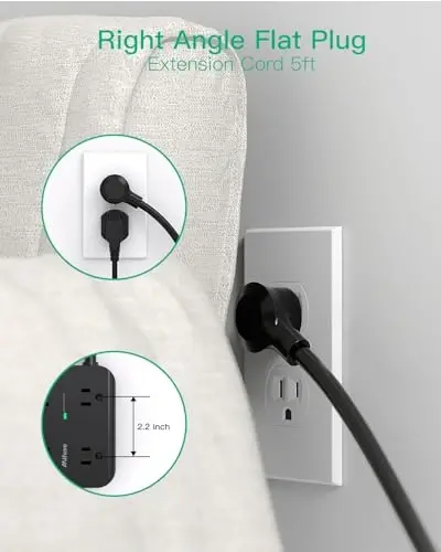 Power Strip Surge Protector - Flat Plug, Wall Mount, 8 Wide Outlets with 4 USB Ports (1 USB C), 5FT Heavy Duty Extension Cord with Multiple Outlets, Charging Station Overload Protection for Home Dorm - 1