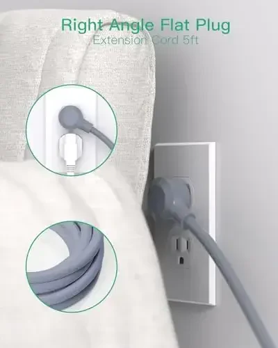 Power Strip Surge Protector - Yassi vilka, devorga o'rnatish, 8 ta keng rozetka, 4 ta USB porti (2 USB C), 5FT og'ir yukga mo'ljallangan uzatma kabeli, bir nechta rozetkali, zaryadlash stantsiyasi uy yotoqxonasi ofis aksessuarlari kulrang - 5
