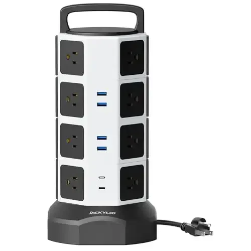 Power Strip Tower Surge Protector - JACKYLED 16 AC Outlets(13A) 6 USB Ports Electric Charging Station, 1050J Surge Electric Tower, 1625W Outlet Extender, 6.5ft Heavy Duty Extension Cord for Home - 1