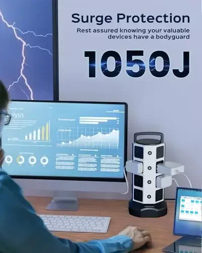 Power Strip Tower Surge Protector - JACKYLED 16 AC Outlets(13A) 6 USB Ports Electric Charging Station, 1050J Surge Electric Tower, 1625W Outlet Extender, 6.5ft Heavy Duty Extension Cord for Home - 6