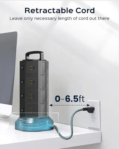 Power Strip Tower Surge Protector, JACKYLED 16 Outlets 6 USB (2 USB C) Charging Station, Extension Cord with Multiple Outlets, 1050J 1625W/13A Outlet Extender 6.5ft Extension Cord for Home Office - 3