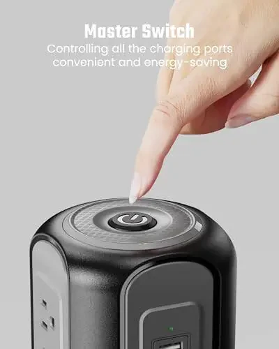 Power Strip Tower Surge Protector, SUPERDANNY Desktop Charging Station, 10 Ft Extension Cord, 9 Outlets, 4 USB Ports, 1080 Joules, 3-Prong, Grounded, Multiple Protections for Home, Office, Black - 11