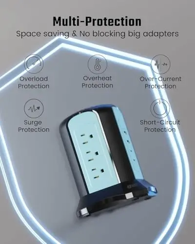 Power Strip Tower Surge Protector, SUPERDANNY Desktop Charging Station, 10 Ft Extension Cord, 9 Outlets, 4 USB Ports, 1080 Joules, 3-Prong, Grounded, Multiple Protections for Home, Office, Blue - 4