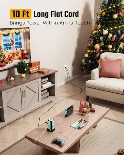 Power Strip Tower Surge Protector, SUPERDANNY Desktop Charging Station, 10 Ft Extension Cord, 9 Outlets, 4 USB Ports, 1080 Joules, 3-Prong, Grounded, Multiple Protections for Home, Office, Blue - 2