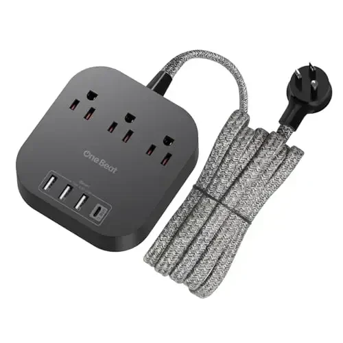 Power Strip - USB C portlari bilan 10 fut uzunlikdagi uzatma kabeli, 3 rozetka 4 USB ish stoli zaryadlash stantsiyasi, kruiz kemasi uchun yassi vilka quvvat stripasi, sayohat buyumlari, ETL ro'yxati, qora - 1