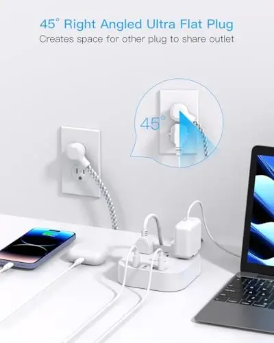Power Strip with USB C, 3 Outlets 4 USB Ports (22.5W/4.5A) Desktop Charging Station, Flat Plug, 5ft Braided Extension Cord, Non Surge Protector for Travel, Cruise Ship, ETL Listed - 12