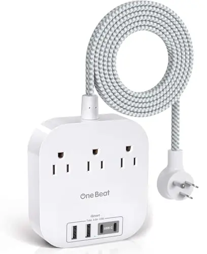 Power Strip with USB C, 3 Outlets 4 USB Ports (22.5W/4.5A) Desktop Charging Station, Flat Plug, 5ft Braided Extension Cord, Non Surge Protector for Travel, Cruise Ship, ETL Listed - 1