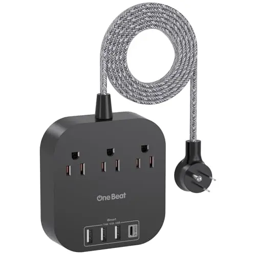 Power Strip with USB C, 3 Outlets 4 USB Ports (22.5W/4.5A) Desktop Charging Station, Flat Plug, 5ft Braided Extension Cord, Non Surge Protector for Travel, Cruise Ship, ETL Listed, Black 