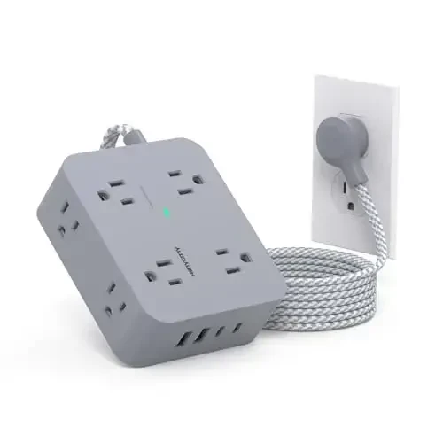 Power Strip with USB C Ports(2 USB C), HANYCONY 8 Outlets Surge Protector with 5 Ft Extension Cord, Flat Plug Wall Mount, Desk Charging Station for Home Office, ETL Listed Gray 