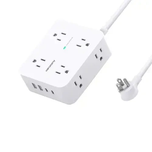 Power Strips with Surge Protection - HANYCONY 8 Widely Outlets with 4 USB Ports (2 USB C), 3-Side Outlet Extender Strip, 5 Ft Extension Cord, Ideal for Home Office College Dorm Room Essentials 