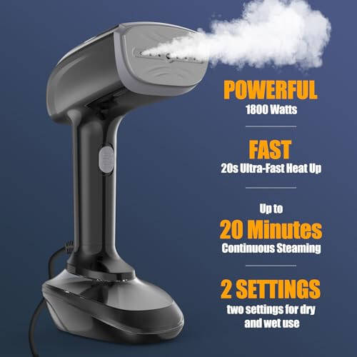 Powerful Handheld Fabric Steamer - 1800W with Fast Ceramic Heat-Up Plate, 2-in-1 Ironing & Wrinkle Remover, Steam Nozzle, Lint Brush - Black, for US 120V Only - 2