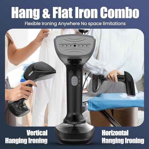 Powerful Handheld Fabric Steamer - 1800W with Fast Ceramic Heat-Up Plate, 2-in-1 Ironing & Wrinkle Remover, Steam Nozzle, Lint Brush - Black, for US 120V Only - 3