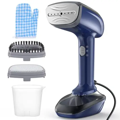 Powerful Handheld Fabric Steamer - 1800W with Fast Ceramic Heat-Up Plate, 2-in-1 Ironing & Wrinkle Remover, Steam Nozzle, Lint Brush - Blue, for US 120V Only - 1