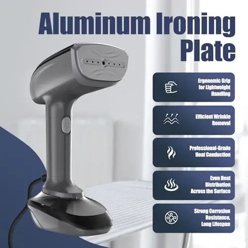 Powerful Handheld Fabric Steamer - 1800W with Fast Ceramic Heat-Up Plate, 2-in-1 Ironing & Wrinkle Remover, Steam Nozzle, Lint Brush - Gray, for US 120V Only - 5