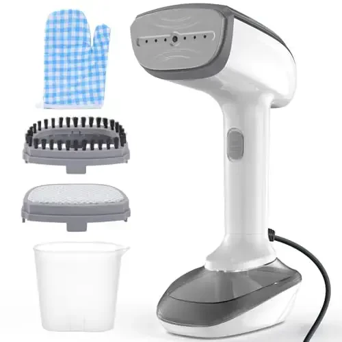 Powerful Handheld Fabric Steamer - 1800W with Fast Ceramic Heat-Up Plate, 2-in-1 Ironing & Wrinkle Remover, Steam Nozzle, Lint Brush - White, for US 120V Only 