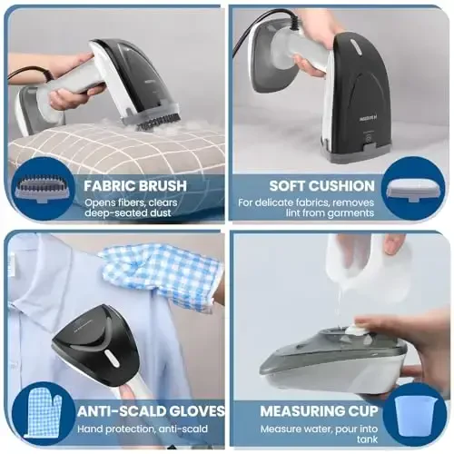 Powerful Handheld Fabric Steamer - 1800W with Fast Ceramic Heat-Up Plate, 2-in-1 Ironing & Wrinkle Remover, Steam Nozzle, Lint Brush - White, for US 120V Only - 3