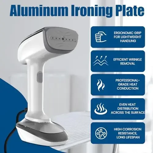 Powerful Handheld Fabric Steamer - 1800W with Fast Ceramic Heat-Up Plate, 2-in-1 Ironing & Wrinkle Remover, Steam Nozzle, Lint Brush - White, for US 120V Only - 6