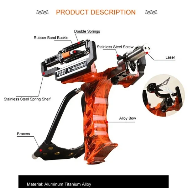 Powerful Laser Spring Metal Slingshot with Magnetic Wrist Support Rubber Band Outdoor Hunting and Fish Shooting Sports Catapult - 3