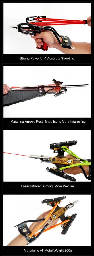 Powerful Laser Spring Metal Slingshot with Magnetic Wrist Support Rubber Band Outdoor Hunting and Fish Shooting Sports Catapult - 16