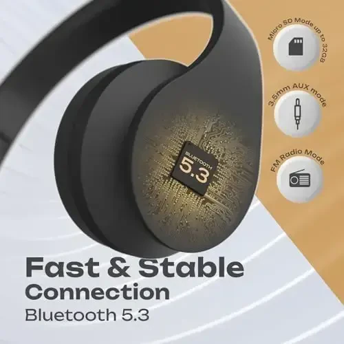 PowerLocus Беспроводные Bluetooth Накладные Стерео Складные Наушники, Проводные Гарнитуры Перезаряжаемые со Встроенным Микрофоном для iPhone, Samsung, LG, iPad (Черный) - 5