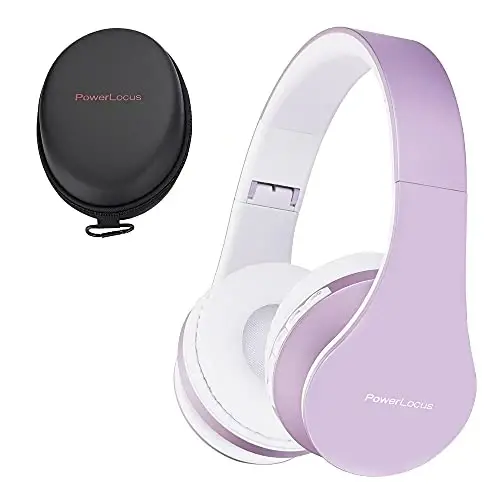 PowerLocus Wireless Bluetooth Over-Ear Stereo Foldable Headphones, Wired Headsets Rechargeable with Built-in Microphone for iPhone, Samsung, LG, iPad (Purple/White) - POWERLOCUS