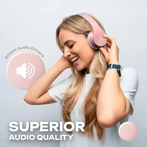 PowerLocus Wireless Bluetooth Over-Ear Stereo Foldable Headphones, Wired Headsets Rechargeable with Built-in Microphone for iPhone, Samsung, LG, iPad (Rose Gold PL Collection) - 1