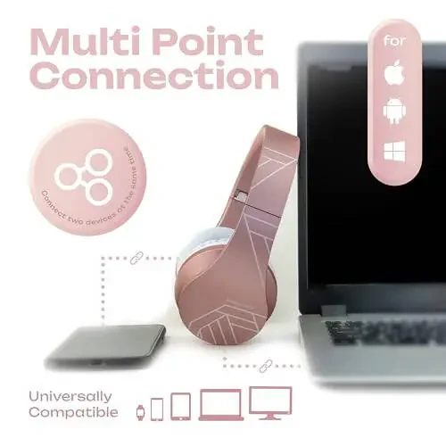 PowerLocus Bluetooth Quloqchinlari Quloq Ustiga, Bluetooth Quloqchin Pushti Oltin, Simsiz Quloqchinlar Yig'iladigan, Hi-Fi Stereo, Yumshoq Xotira Ko'pikli Quloqchinlar, O'rnatilgan Mikrofon va Simli Rejim iPhone, Android, Kompyuter, Noutbuklar uchun - 4