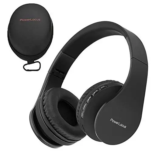 PowerLocus Wireless Bluetooth Over-Ear Stereo Foldable Headphones, Wired Headsets Rechargeable with Built-in Microphone for iPhone, Samsung, LG, iPad (Black) - 1